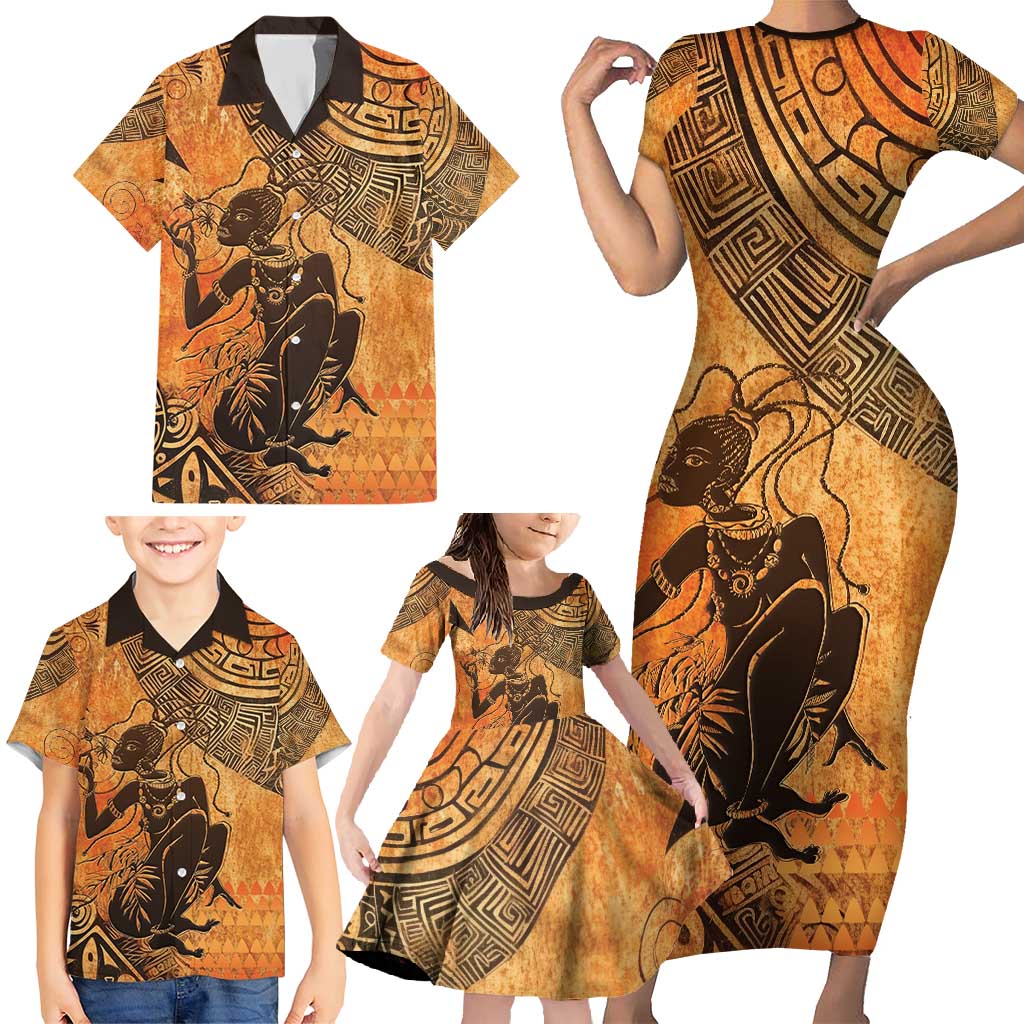 African Women Family Matching Short Sleeve Bodycon Dress and Hawaiian Shirt She Is Rooted In The Earth and Rising Like The Sun - Wonder Print Shop