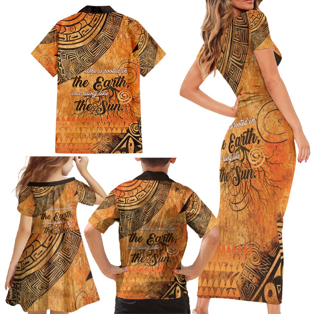 African Women Family Matching Short Sleeve Bodycon Dress and Hawaiian Shirt She Is Rooted In The Earth and Rising Like The Sun - Wonder Print Shop