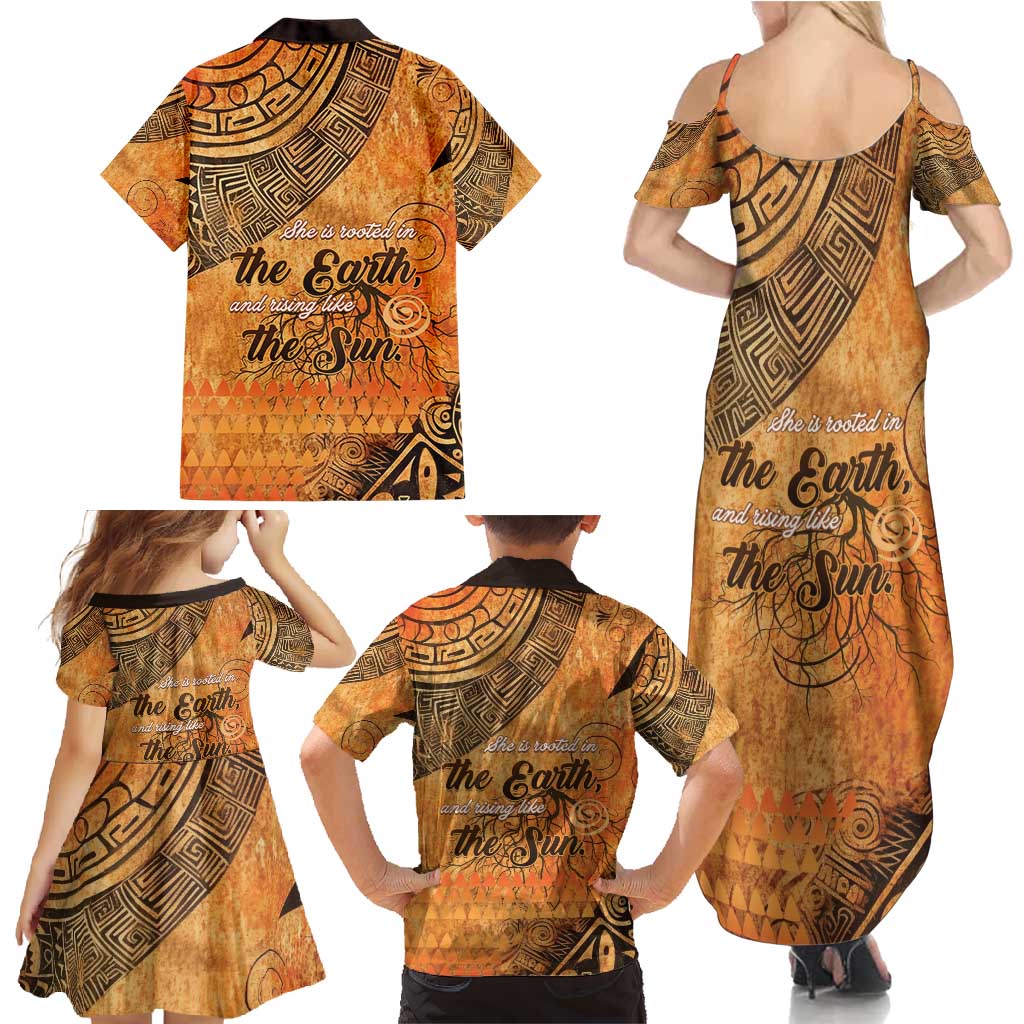African Women Family Matching Summer Maxi Dress and Hawaiian Shirt She Is Rooted In The Earth and Rising Like The Sun - Wonder Print Shop