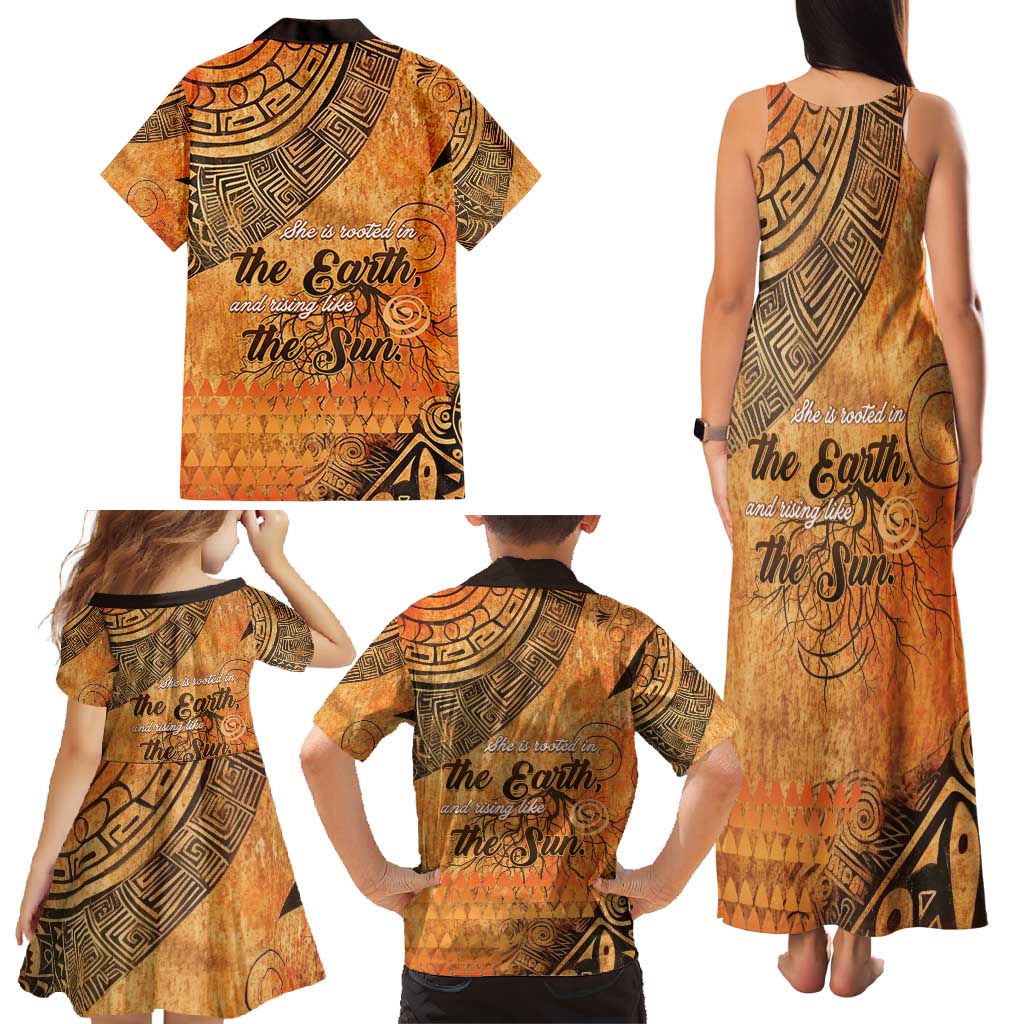 African Women Family Matching Tank Maxi Dress and Hawaiian Shirt She Is Rooted In The Earth and Rising Like The Sun - Wonder Print Shop