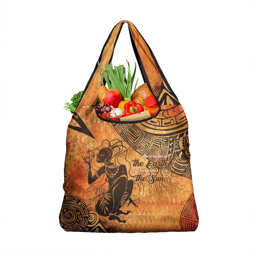 African Women Grocery Bag She Is Rooted In The Earth and Rising Like The Sun - Wonder Print Shop