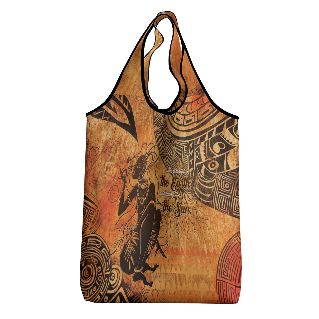African Women Grocery Bag She Is Rooted In The Earth and Rising Like The Sun - Wonder Print Shop