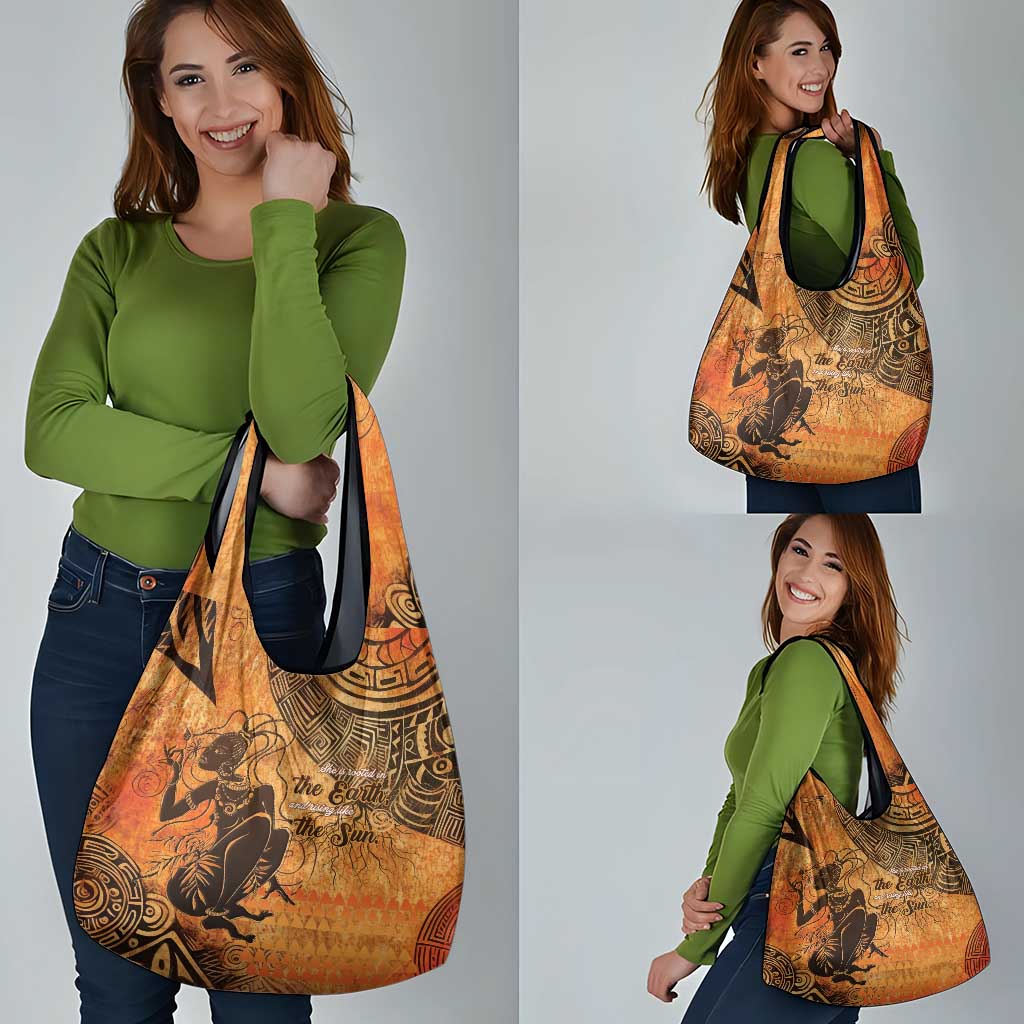 African Women Grocery Bag She Is Rooted In The Earth and Rising Like The Sun - Wonder Print Shop