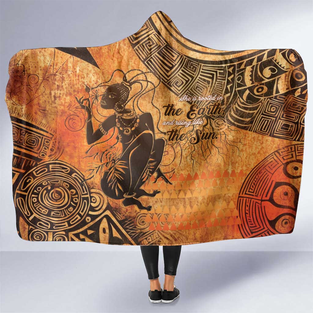 African Women Hooded Blanket She Is Rooted In The Earth and Rising Like The Sun - Wonder Print Shop