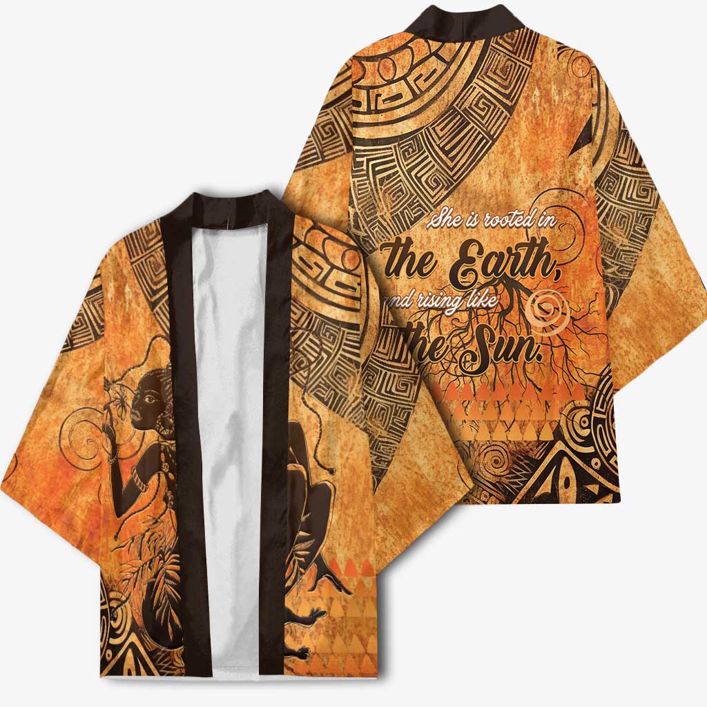 African Women Kimono She Is Rooted In The Earth and Rising Like The Sun - Wonder Print Shop