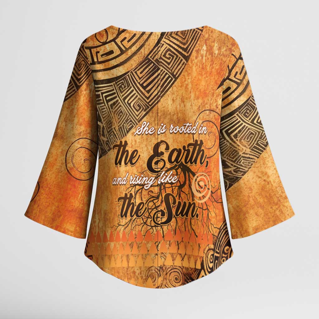 African Women Kimono Sleeve Blouse She Is Rooted In The Earth and Rising Like The Sun - Wonder Print Shop
