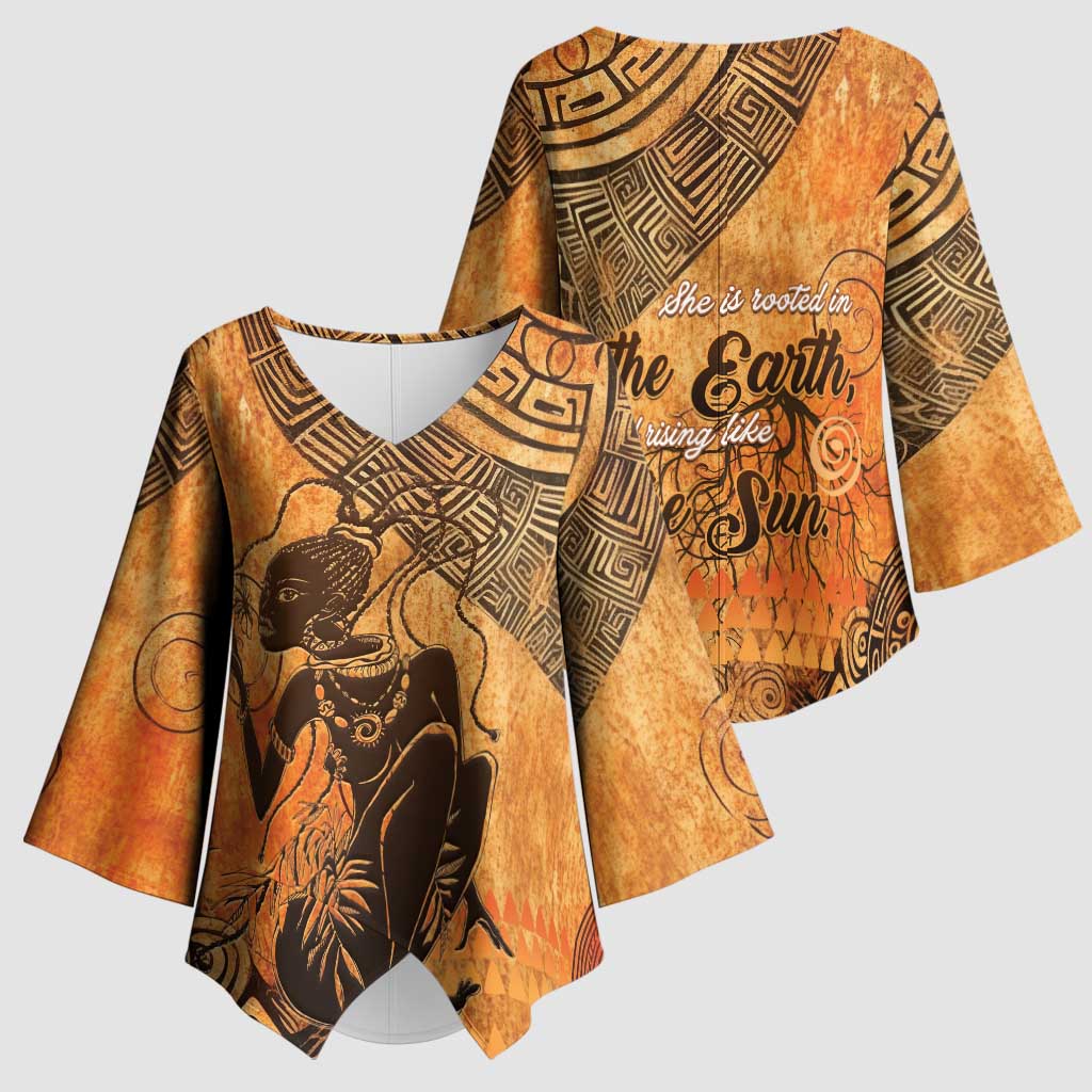 African Women Kimono Sleeve Blouse She Is Rooted In The Earth and Rising Like The Sun - Wonder Print Shop