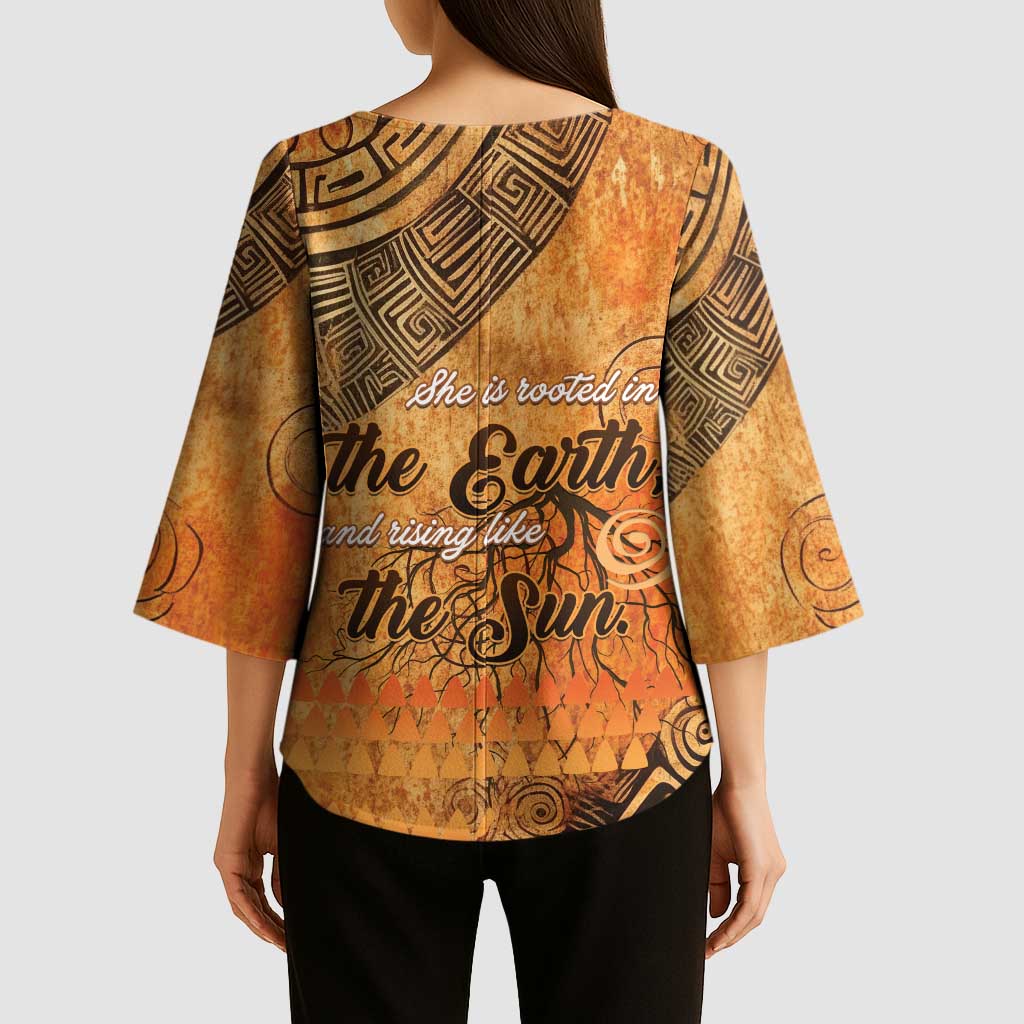 African Women Kimono Sleeve Blouse She Is Rooted In The Earth and Rising Like The Sun - Wonder Print Shop