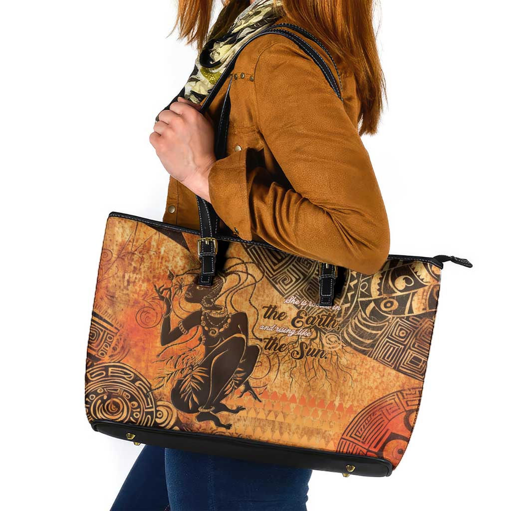 African Women Leather Tote Bag She Is Rooted In The Earth and Rising Like The Sun - Wonder Print Shop