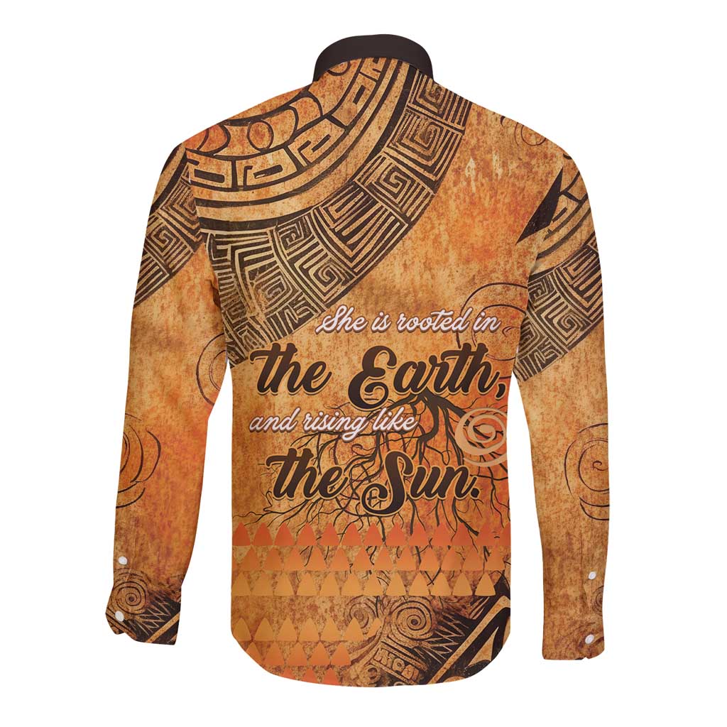 African Women Long Sleeve Button Shirt She Is Rooted In The Earth and Rising Like The Sun - Wonder Print Shop