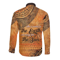 African Women Long Sleeve Button Shirt She Is Rooted In The Earth and Rising Like The Sun - Wonder Print Shop