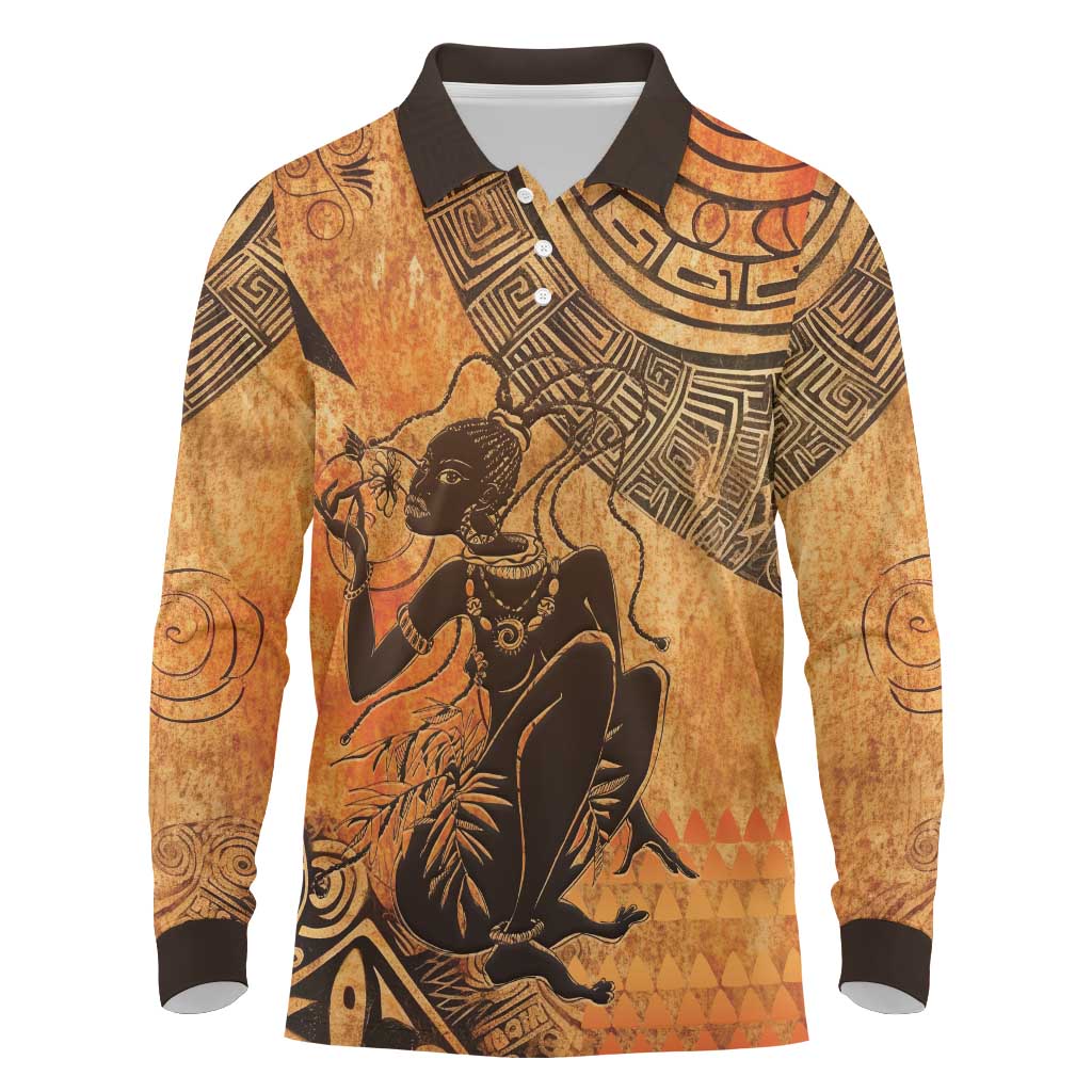 African Women Long Sleeve Polo Shirt She Is Rooted In The Earth and Rising Like The Sun - Wonder Print Shop