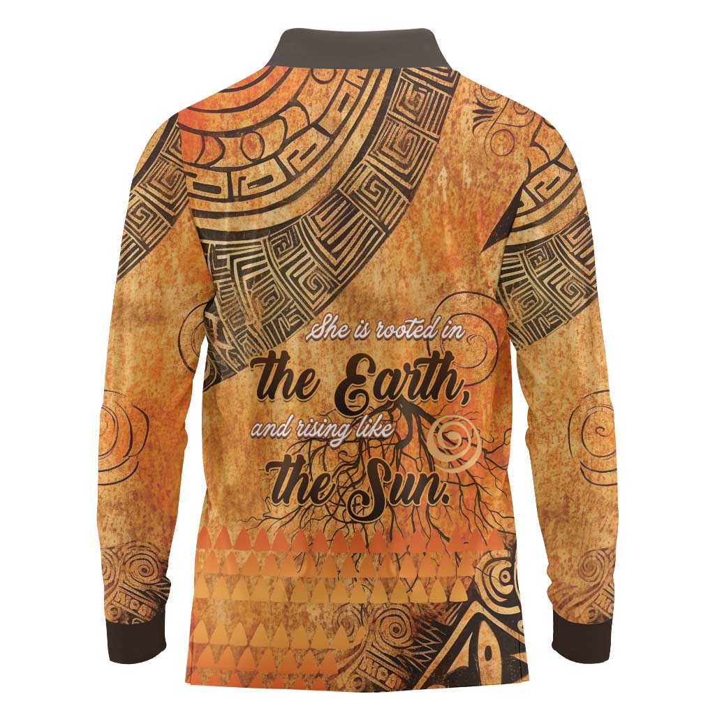 African Women Long Sleeve Polo Shirt She Is Rooted In The Earth and Rising Like The Sun - Wonder Print Shop