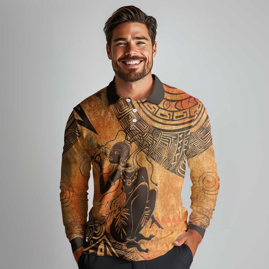 African Women Long Sleeve Polo Shirt She Is Rooted In The Earth and Rising Like The Sun - Wonder Print Shop