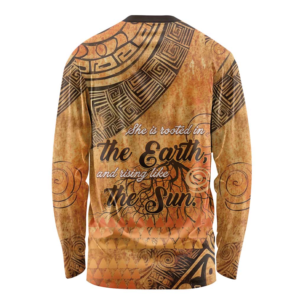 African Women Long Sleeve Shirt She Is Rooted In The Earth and Rising Like The Sun - Wonder Print Shop
