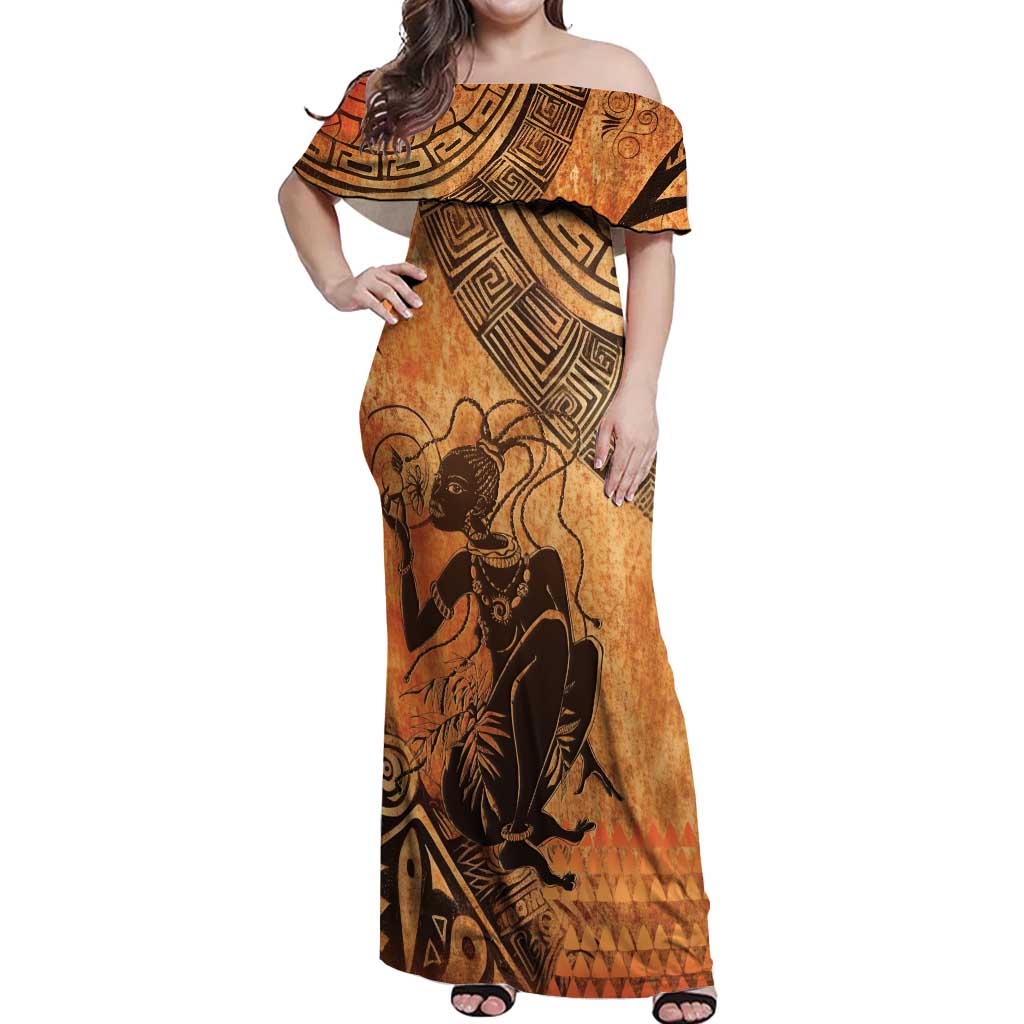 African Women Off Shoulder Maxi Dress She Is Rooted In The Earth and Rising Like The Sun - Wonder Print Shop