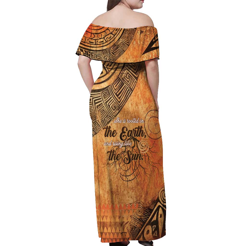 African Women Off Shoulder Maxi Dress She Is Rooted In The Earth and Rising Like The Sun - Wonder Print Shop