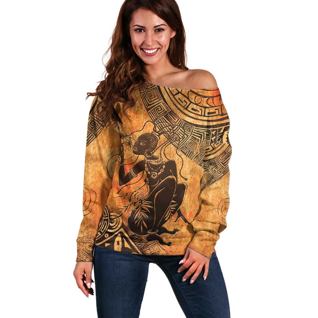African Women Off Shoulder Sweater She Is Rooted In The Earth and Rising Like The Sun - Wonder Print Shop