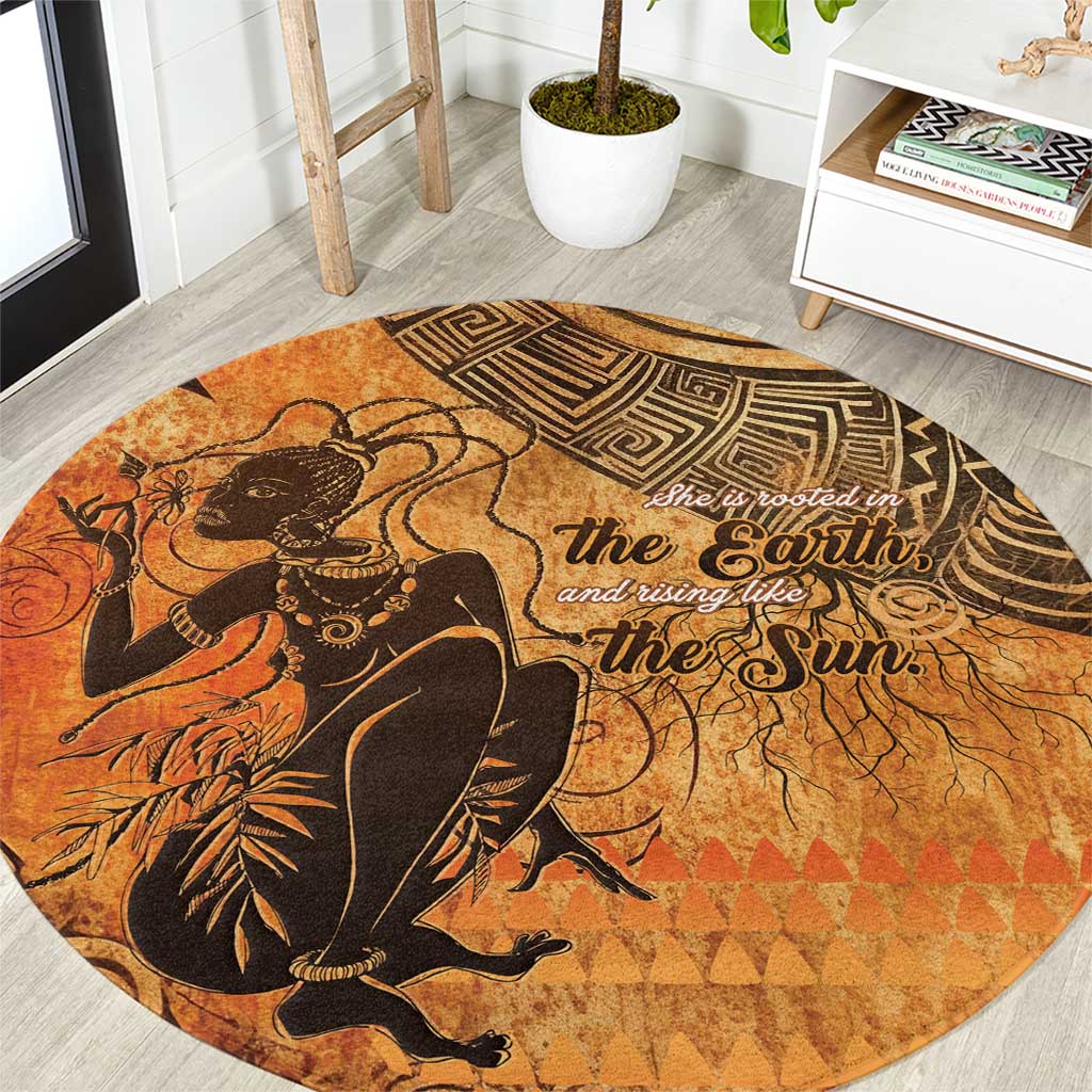 African Women Round Carpet She Is Rooted In The Earth and Rising Like The Sun - Wonder Print Shop