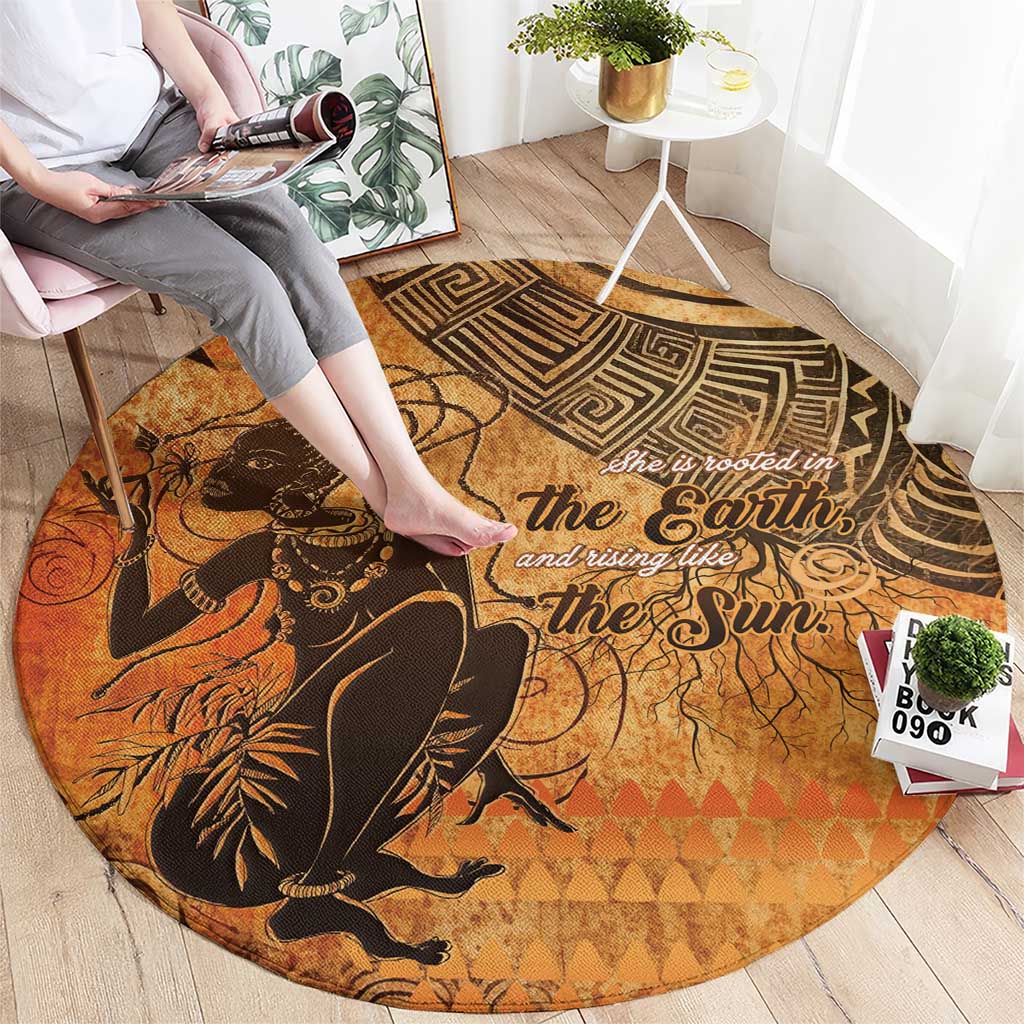 African Women Round Carpet She Is Rooted In The Earth and Rising Like The Sun - Wonder Print Shop