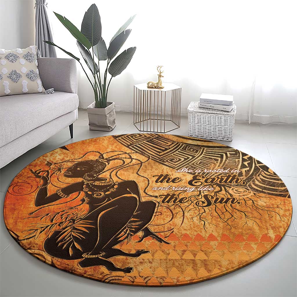 African Women Round Carpet She Is Rooted In The Earth and Rising Like The Sun - Wonder Print Shop