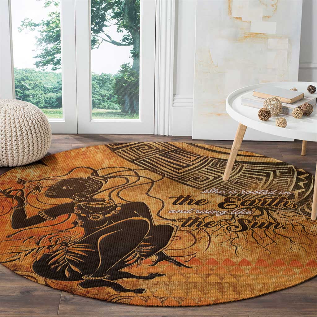 African Women Round Carpet She Is Rooted In The Earth and Rising Like The Sun - Wonder Print Shop