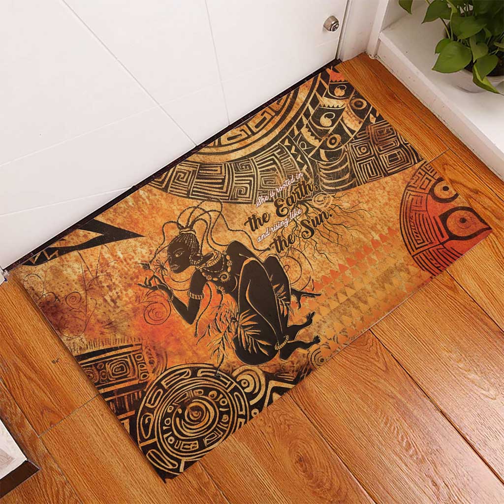 African Women Rubber Doormat She Is Rooted In The Earth and Rising Like The Sun - Wonder Print Shop