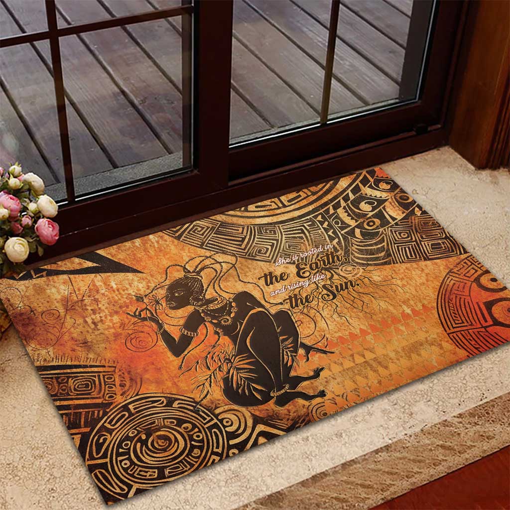 African Women Rubber Doormat She Is Rooted In The Earth and Rising Like The Sun - Wonder Print Shop