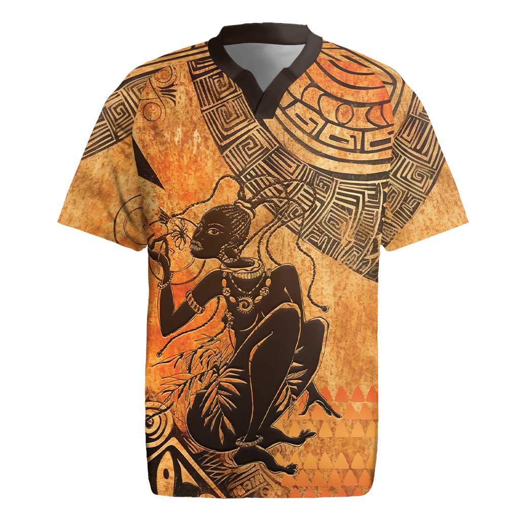 African Women Rugby Jersey She Is Rooted In The Earth and Rising Like The Sun - Wonder Print Shop