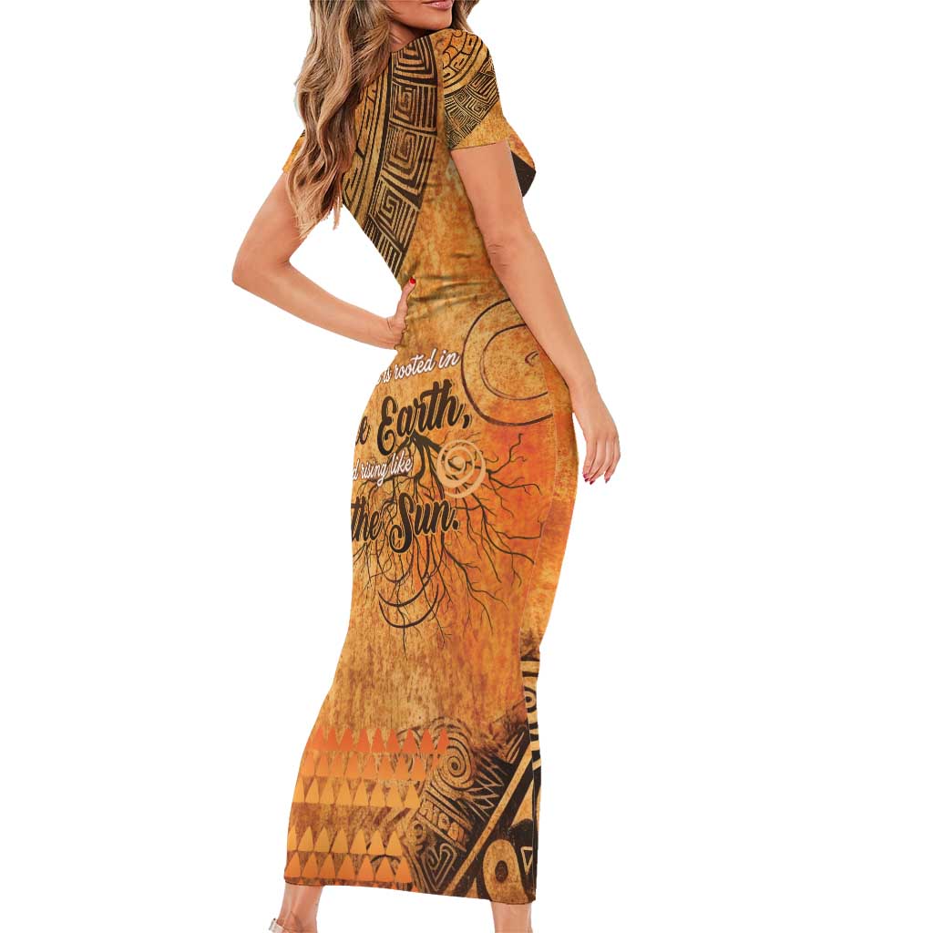 African Women Short Sleeve Bodycon Dress She Is Rooted In The Earth and Rising Like The Sun - Wonder Print Shop