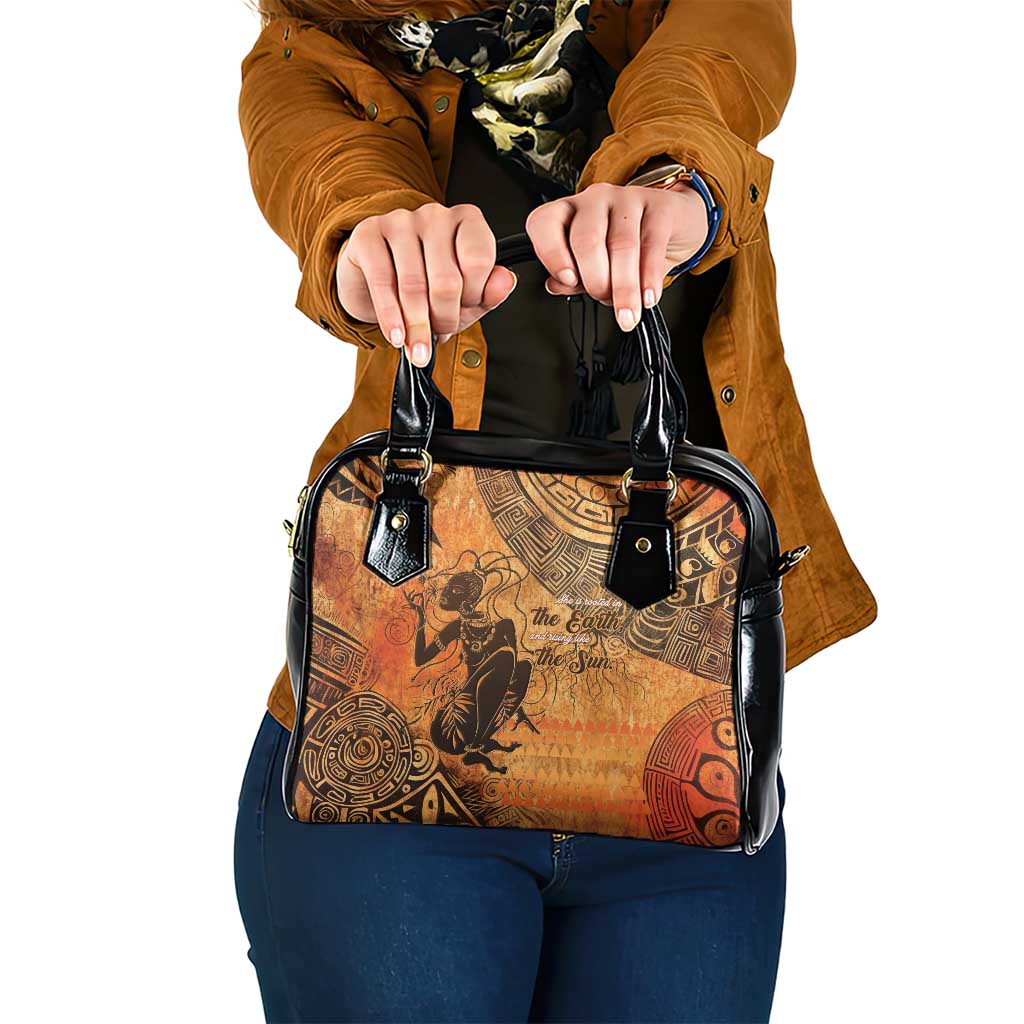 African Women Shoulder Handbag She Is Rooted In The Earth and Rising Like The Sun - Wonder Print Shop