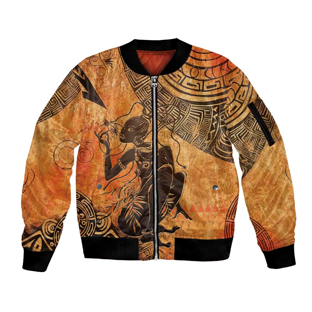 African Women Sleeve Zip Bomber Jacket She Is Rooted In The Earth and Rising Like The Sun - Wonder Print Shop