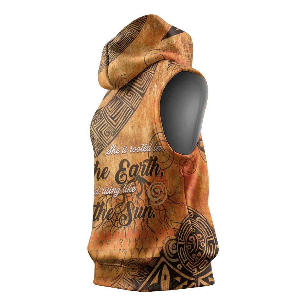 African Women Sleeveless Hoodie She Is Rooted In The Earth and Rising Like The Sun - Wonder Print Shop