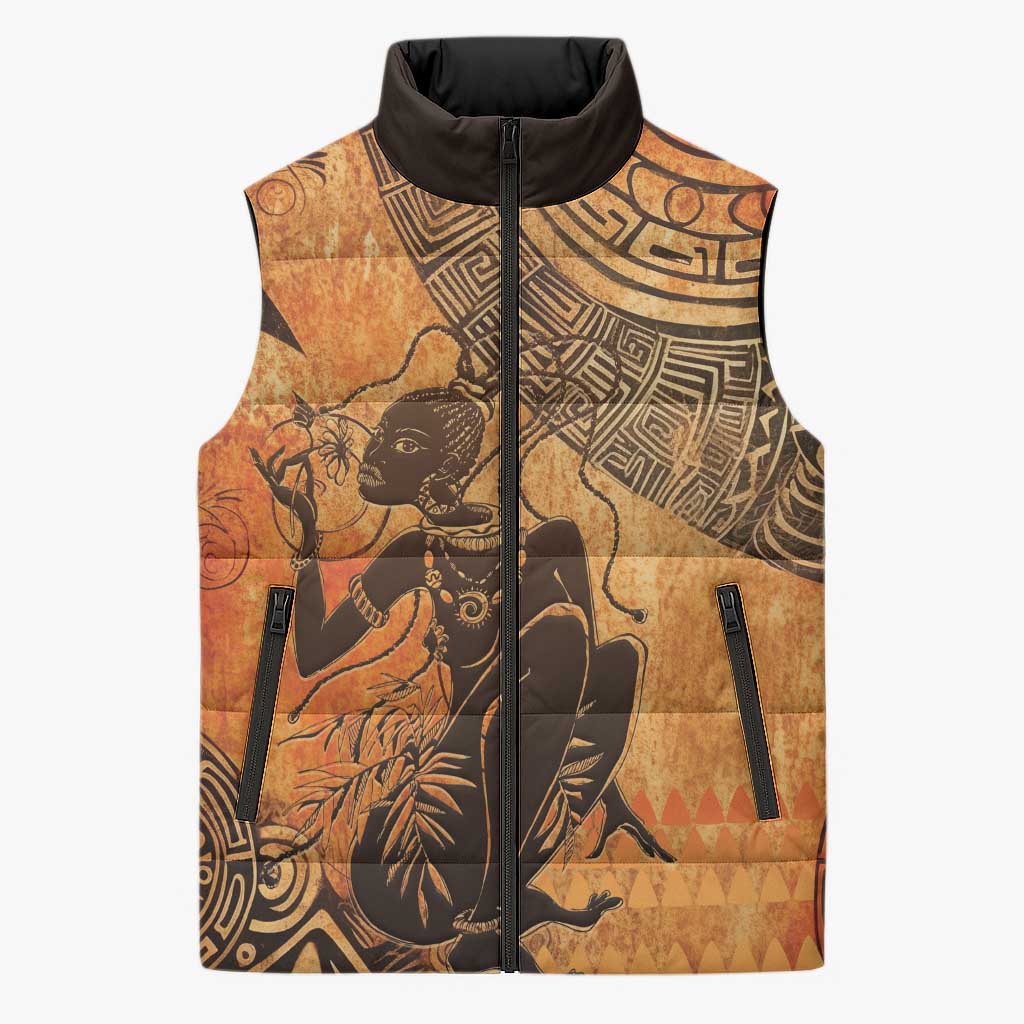 African Women Sleeveless Puffer Jacket She Is Rooted In The Earth and Rising Like The Sun - Wonder Print Shop