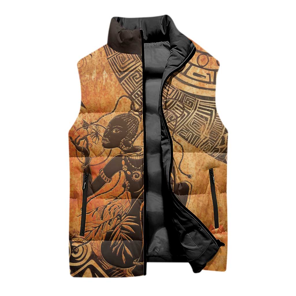 African Women Sleeveless Puffer Jacket She Is Rooted In The Earth and Rising Like The Sun - Wonder Print Shop