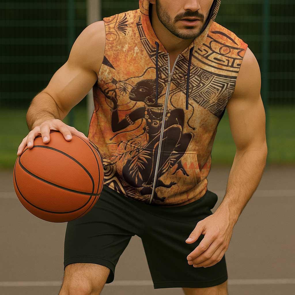 African Women Sleeveless Zip Hoodie She Is Rooted In The Earth and Rising Like The Sun - Wonder Print Shop