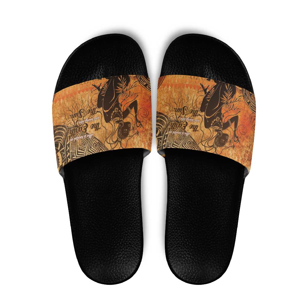African Women Slide Sandals She Is Rooted In The Earth and Rising Like The Sun - Wonder Print Shop