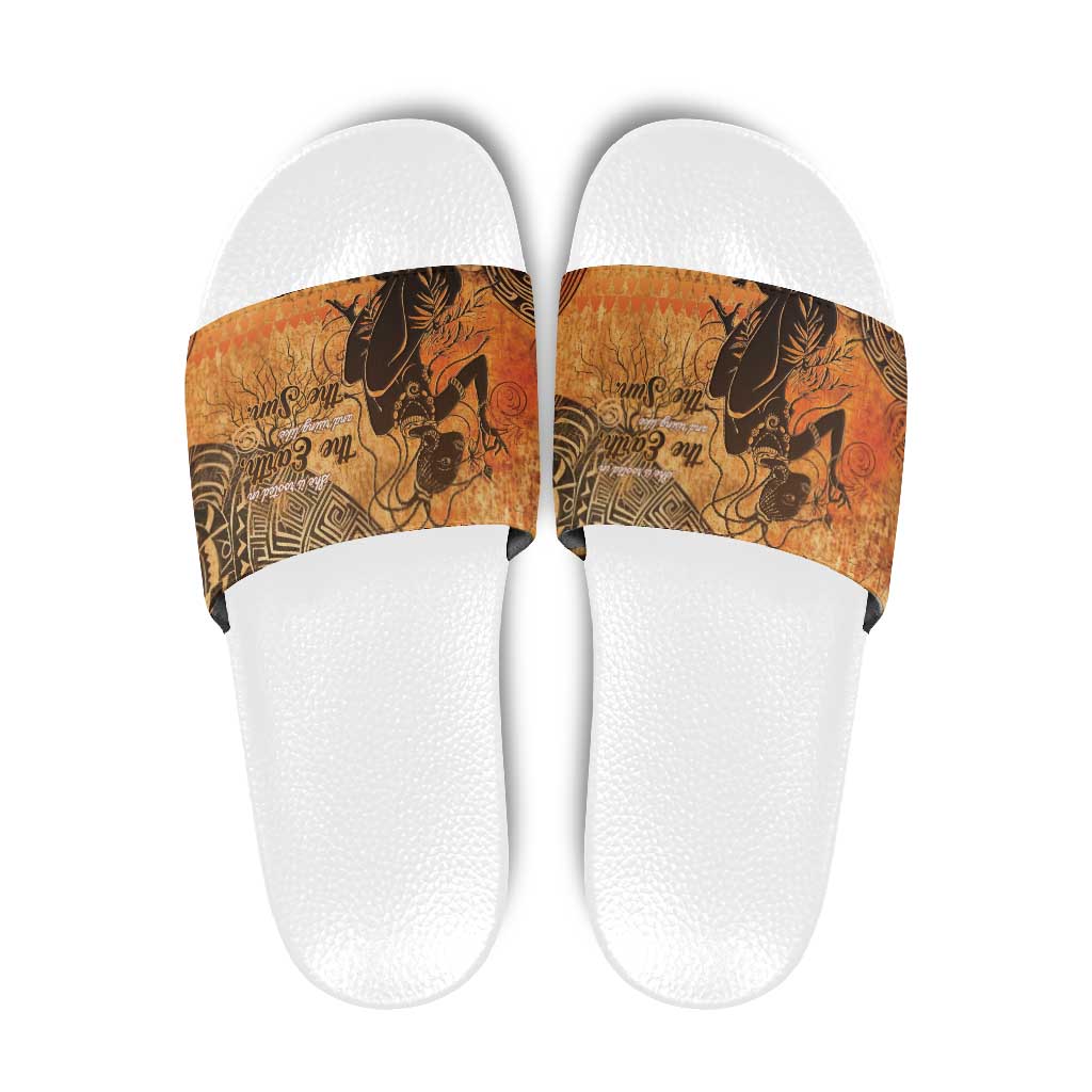 African Women Slide Sandals She Is Rooted In The Earth and Rising Like The Sun - Wonder Print Shop