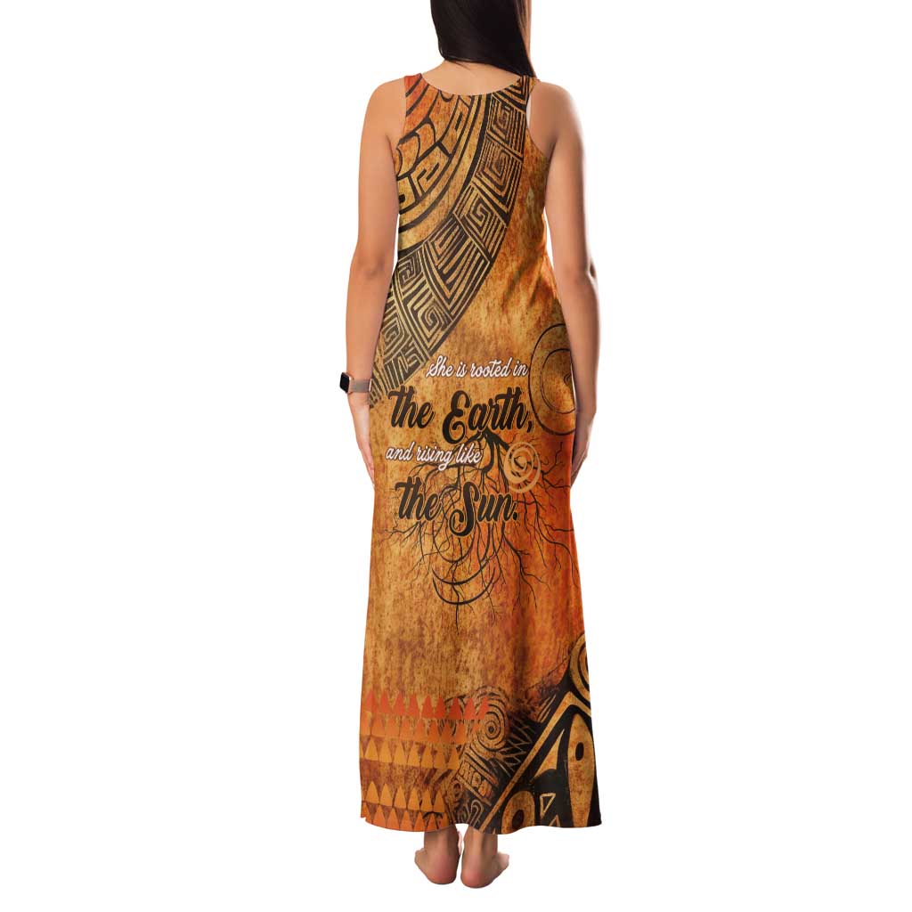 African Women Tank Maxi Dress She Is Rooted In The Earth and Rising Like The Sun - Wonder Print Shop