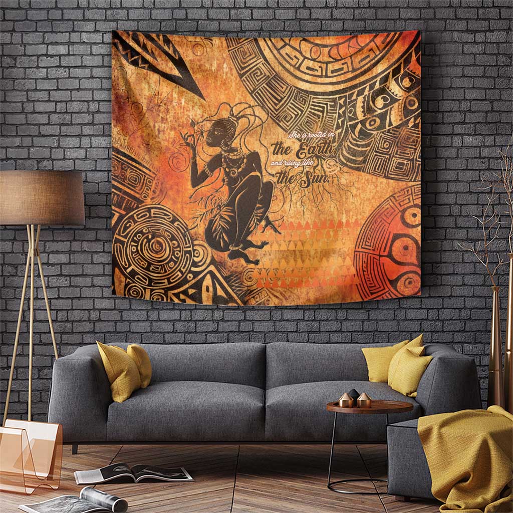 African Women Tapestry She Is Rooted In The Earth and Rising Like The Sun - Wonder Print Shop