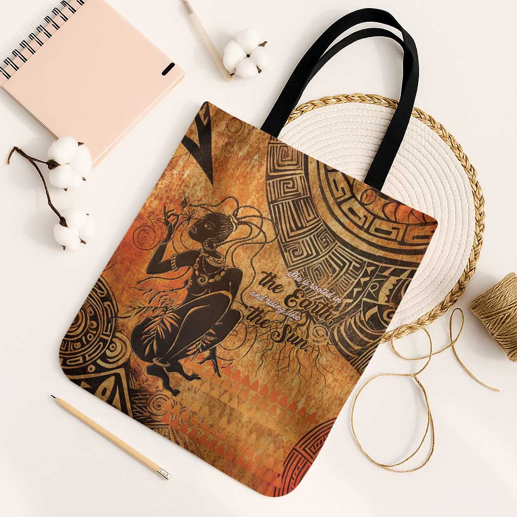 African Women Tote Bag She Is Rooted In The Earth and Rising Like The Sun - Wonder Print Shop