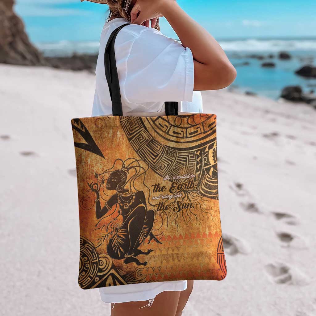 African Women Tote Bag She Is Rooted In The Earth and Rising Like The Sun - Wonder Print Shop