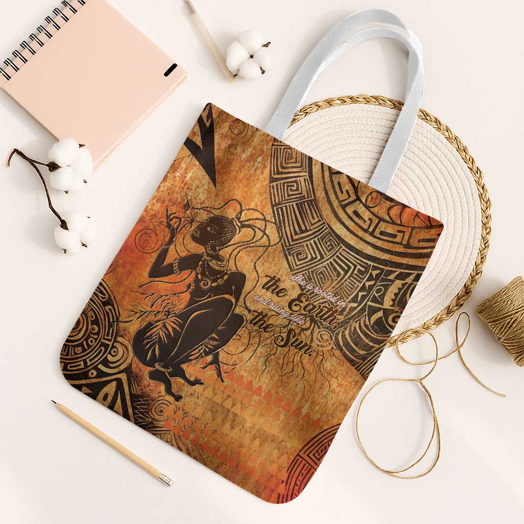 African Women Tote Bag She Is Rooted In The Earth and Rising Like The Sun - Wonder Print Shop