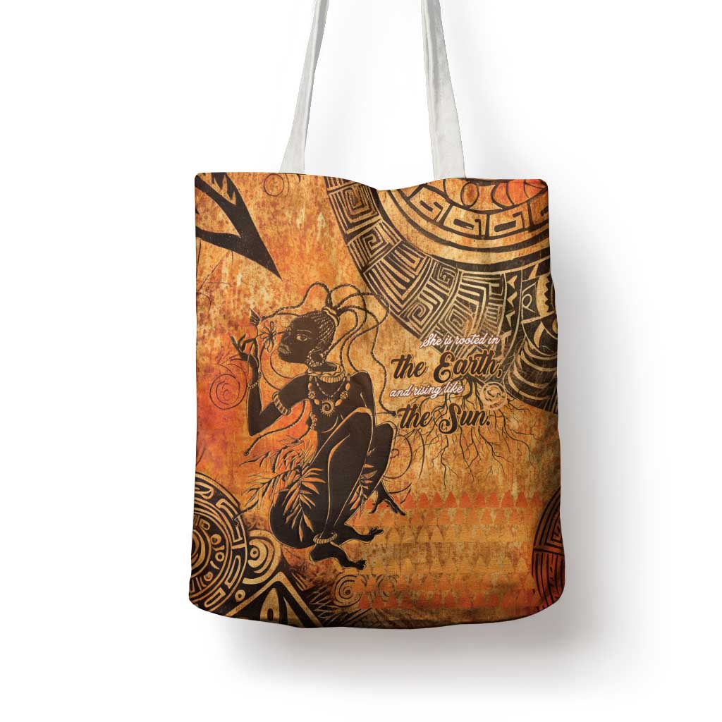African Women Tote Bag She Is Rooted In The Earth and Rising Like The Sun - Wonder Print Shop