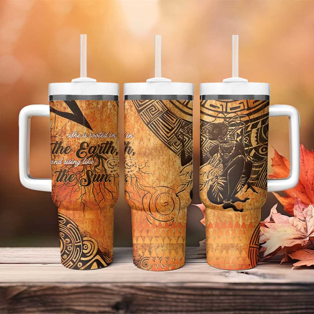 African Women Tumbler With Handle She Is Rooted In The Earth and Rising Like The Sun - Wonder Print Shop