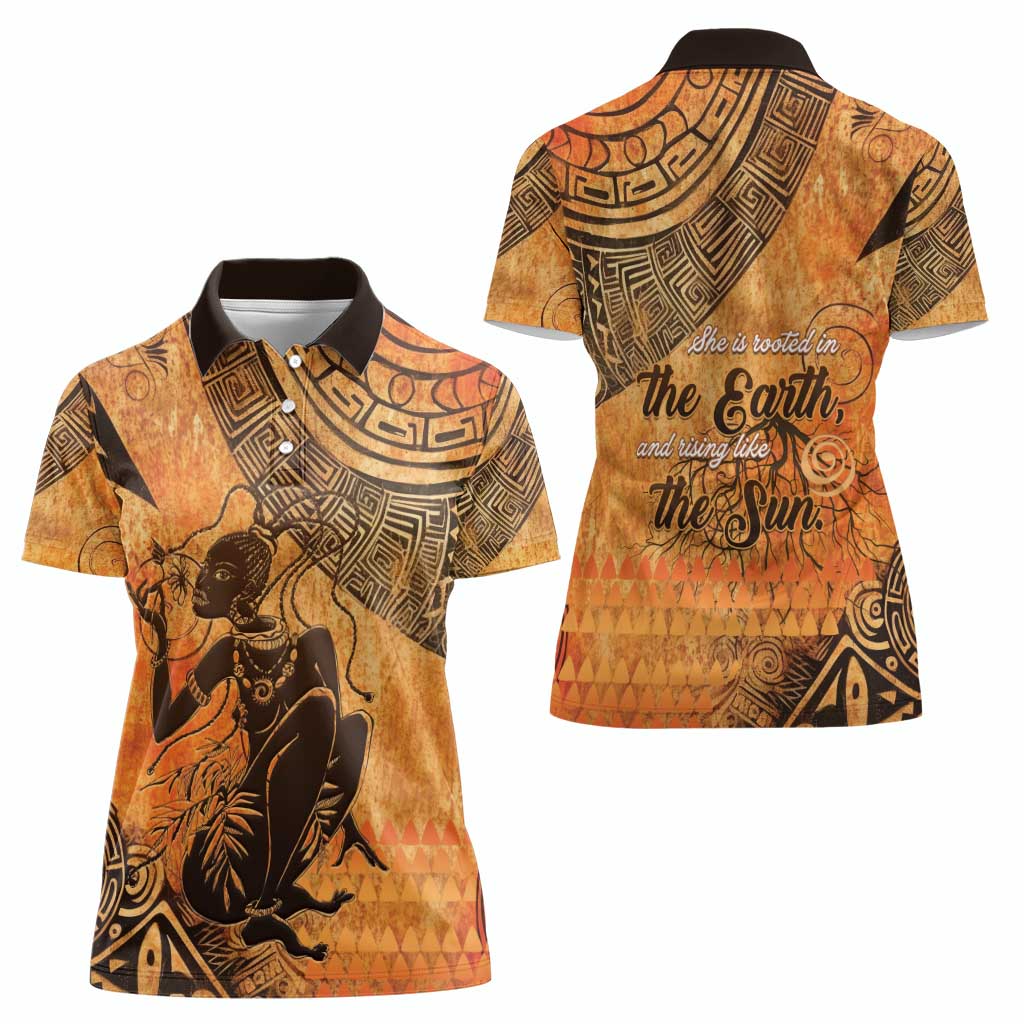 African Women Women Polo Shirt She Is Rooted In The Earth and Rising Like The Sun - Wonder Print Shop