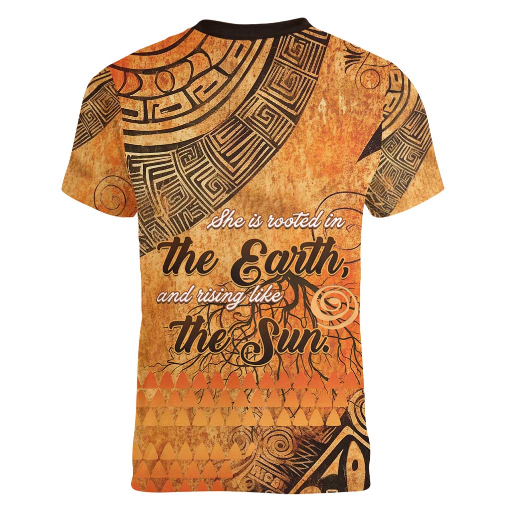 African Women Women V-Neck T-Shirt She Is Rooted In The Earth and Rising Like The Sun - Wonder Print Shop