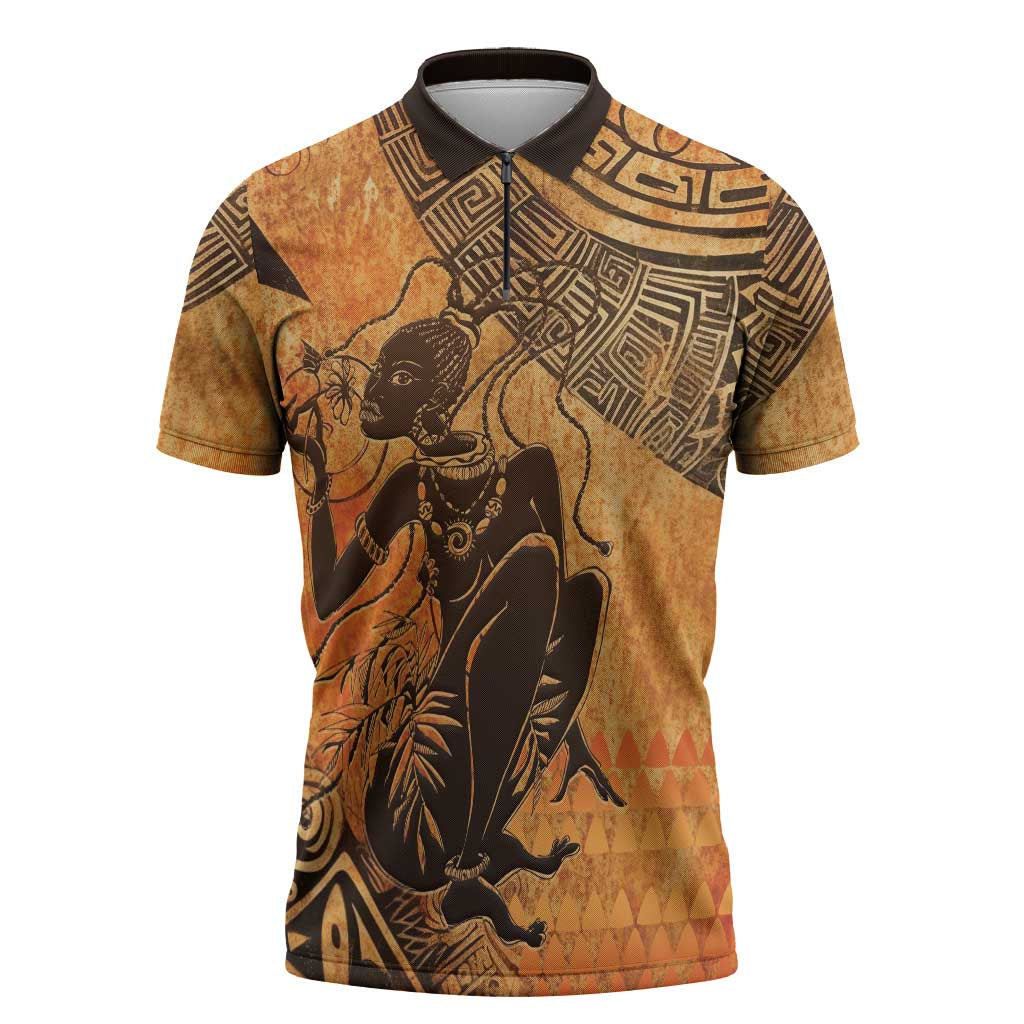 African Women Zipper Polo Shirt She Is Rooted In The Earth and Rising Like The Sun - Wonder Print Shop