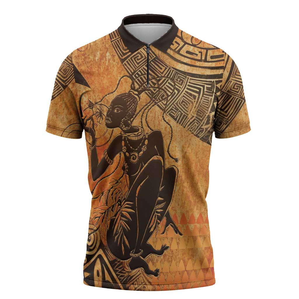 African Women Zipper Polo Shirt She Is Rooted In The Earth and Rising Like The Sun - Wonder Print Shop