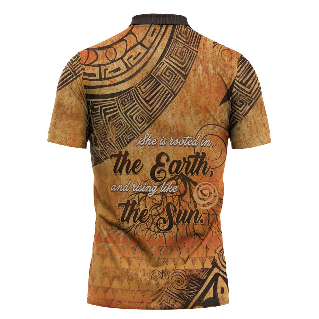 African Women Zipper Polo Shirt She Is Rooted In The Earth and Rising Like The Sun - Wonder Print Shop